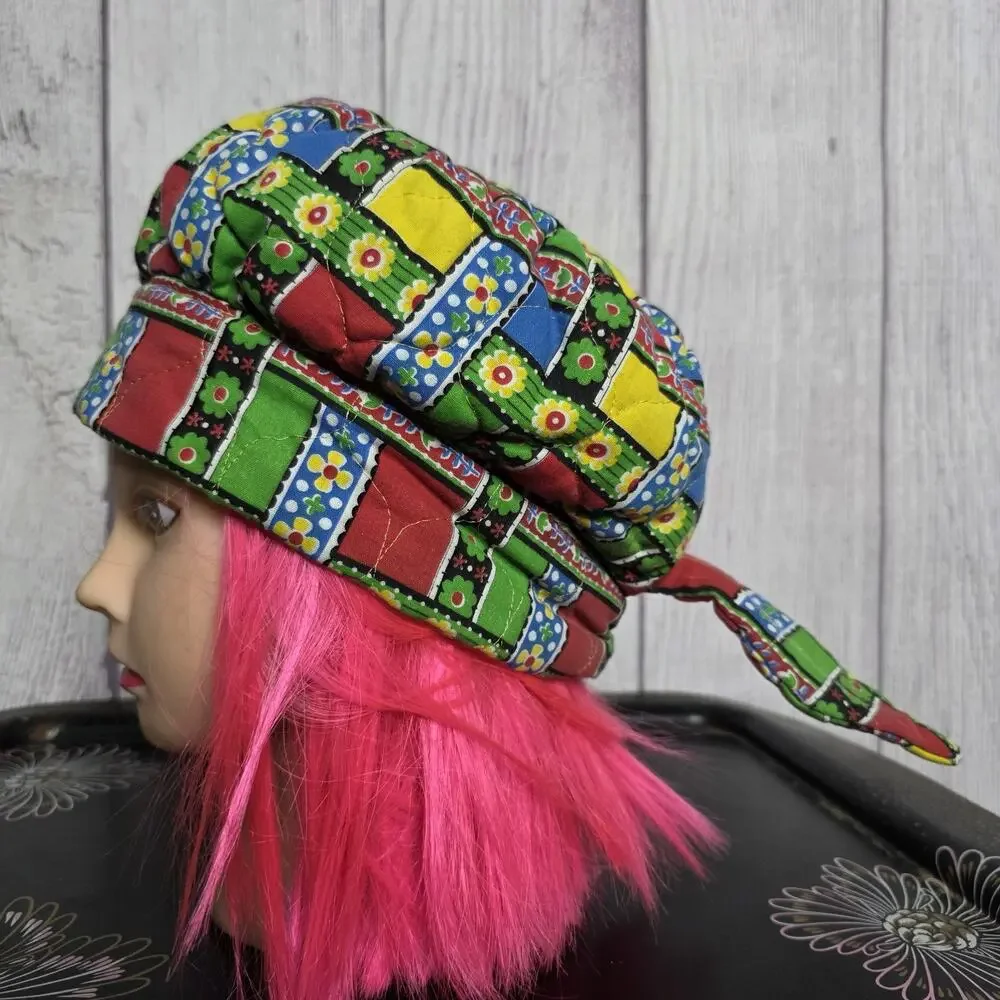 Vintage Patchwork Quilted Bonnet Hat Prairie Cottagecore Tie Back - Picture 2 of 5
